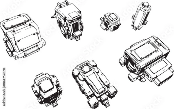 Fototapeta Mechanism set, retro, vintage, steampunk, cyberpunk, decorative elements. Ideal design for social media, cover, banner, flyer, music, ads.