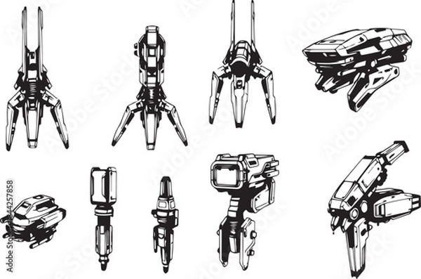 Fototapeta Mechanism set, retro, vintage, steampunk, cyberpunk, decorative elements. Ideal design for social media, cover, banner, flyer, music, ads.