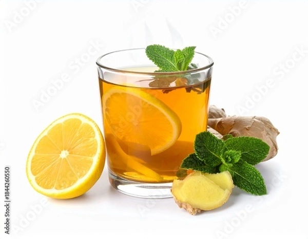 Obraz ジンジャーティー　ハーブティー　湯気が出ている冬のホットドリンク　リラックス