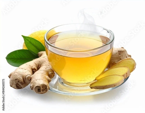 Obraz ジンジャーティー　ハーブティー　湯気が出ている冬のホットドリンク　リラックス