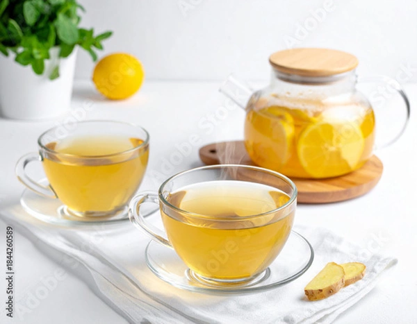 Obraz ジンジャーティー　ハーブティー　湯気が出ている冬のホットドリンク　リラックス