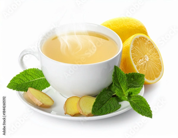 Obraz ジンジャーティー　ハーブティー　湯気が出ている冬のホットドリンク　リラックス