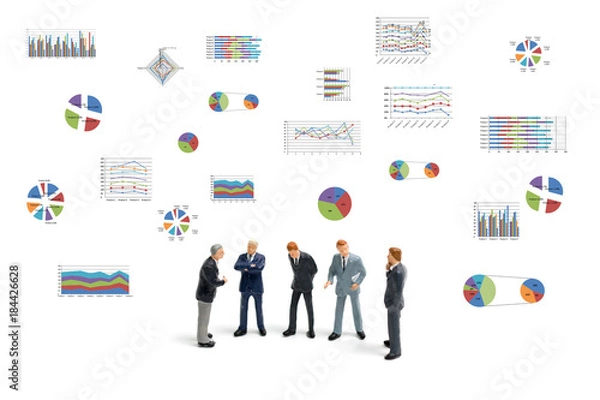Fototapeta Businessman standing with chart on white background