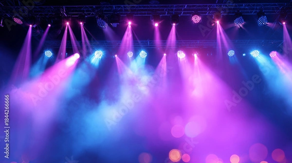 Obraz ピンクと青のレーザー光線が交差するコンサートステージの背景