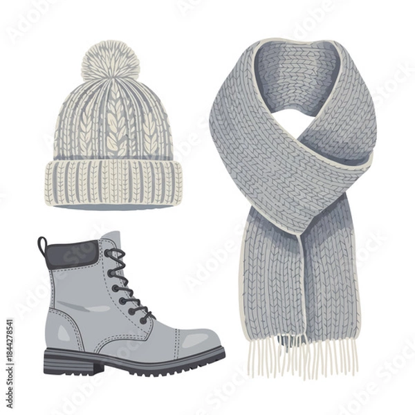 Obraz Winter clothing set with hat and boots