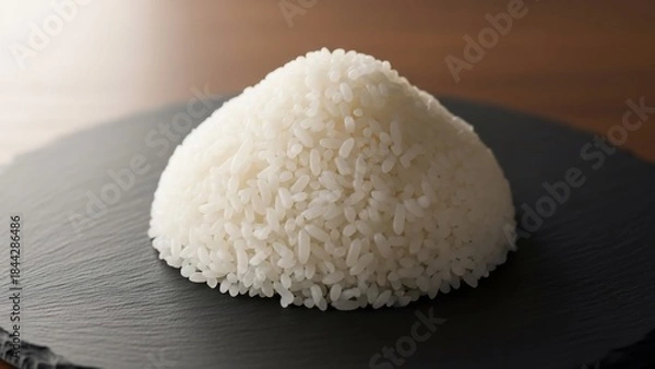 Obraz Perfectly Cooked White Rice Pile on Dark Slate Surface.