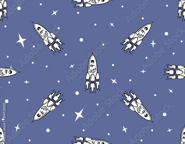 Fototapeta Pattern with Space Rockets and Stars