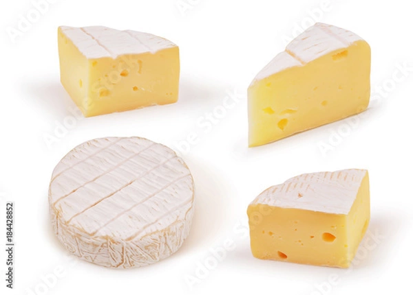 Fototapeta Camembert cheese isolated on white background. Set