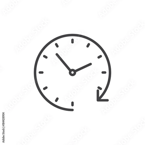 Fototapeta Passage time line icon, outline vector sign, linear style pictogram isolated on white. Clockwise clock symbol, logo illustration. Editable stroke