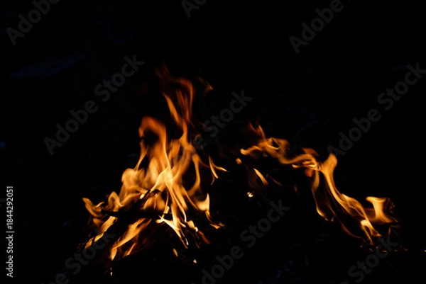 Obraz Vibrant Flames Dancer at Nighttime in a Dark Background