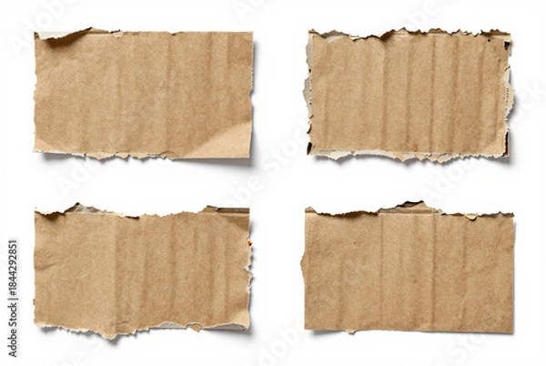 Fototapeta Set of four pieces of brown paper with torn edges.