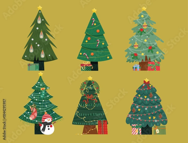 Obraz Decorated Christmas Trees Set