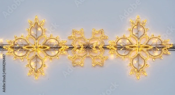 Obraz 煌めく金色の装飾が柔らかな光を放ち美しい雪の結晶のようなデザインで祝祭の気分を盛り上げる. AI Generated