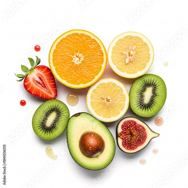 Fototapeta Fresh Fruit Slices Isolated on White Background for Healthy Eating Concepts