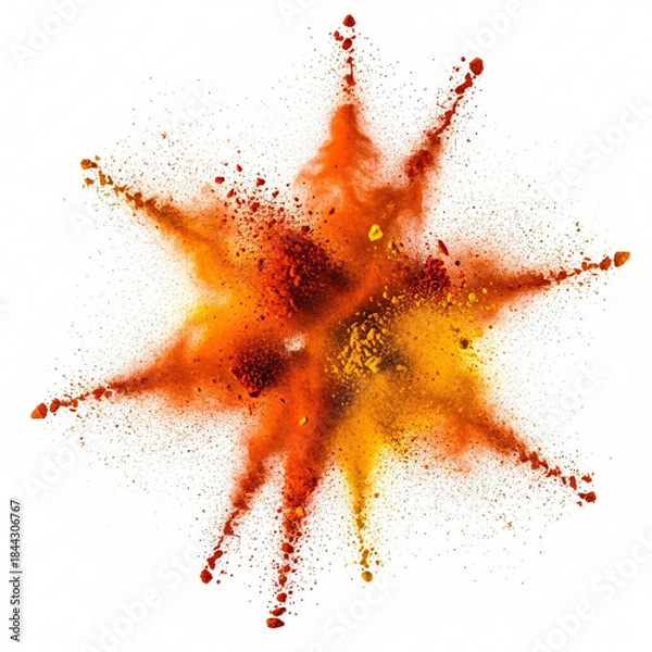 Obraz Vibrant Orange and Yellow Powder Explosion on White Background