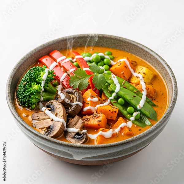 Obraz Vibrant Vegetable Curry in a Bowl with Fresh Herbs and Creamy Sauce