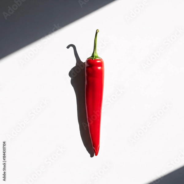 Obraz Fresh Red Chili Pepper on White Background with Dramatic Lighting