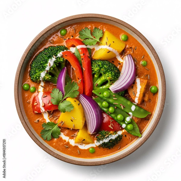 Obraz Vibrant Vegetable Curry in a Bowl with Fresh Herbs and Colorful Ingredients