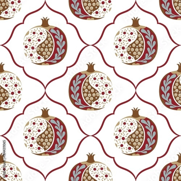 Obraz Seamless ornamental pomegranate pattern on white background