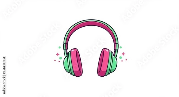 Obraz 鮮やかなピンクとミントグリーンのヘッドホンがモダンに輝く ポップで楽しい音の世界へ誘うベクターイラスト. AI Generated