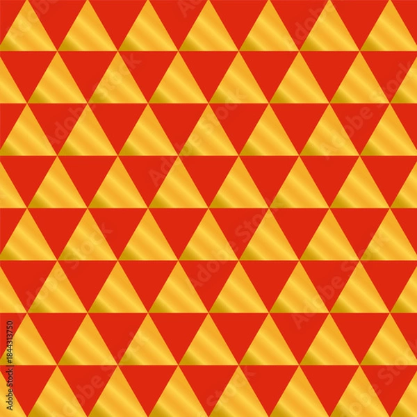 Fototapeta Geometric seamless pattern.Golden triangle repeat pattern isolated on red background.Abstract graphic vector 