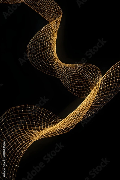Obraz AI Image Of Golden Grid Wave In Black Void