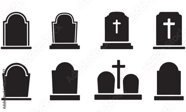 Fototapeta Collection of Gravestone Icons with Crosses and Different Shapes