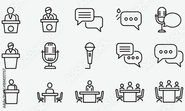 Fototapeta Collection of Icons Representing Public Speaking, Communication, and Meetings