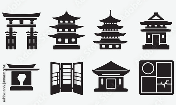 Fototapeta Collection of Japanese Architectural Icons and Symbols