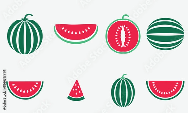 Fototapeta Collection of stylized watermelon icons and slices