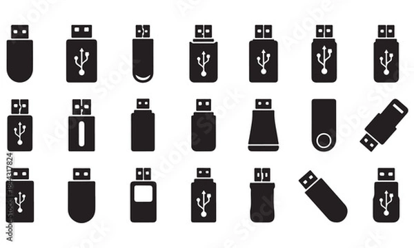 Fototapeta Collection of USB Flash Drive Icons in Black and White