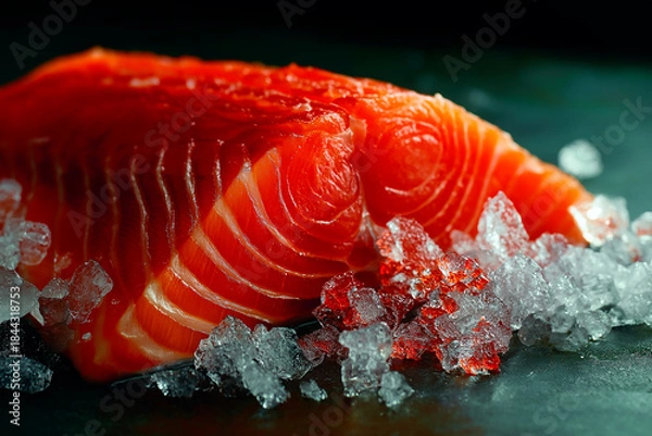 Fototapeta Close-up of sushi salmon fish, Japanese sushi collection. Sashimi sushi set with chopsticks and soy