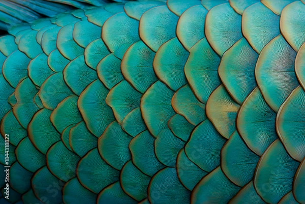 Fototapeta An abstract close-up view of stunning fish scales showcasing rich colors and intricate patterns, highlighting the beauty of marine life and textures found in nature.