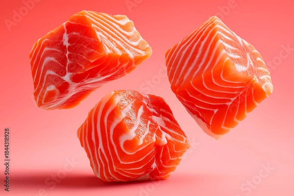 Fototapeta Close-up of sushi salmon fish, Japanese sushi collection. Sashimi sushi set with chopsticks and soy