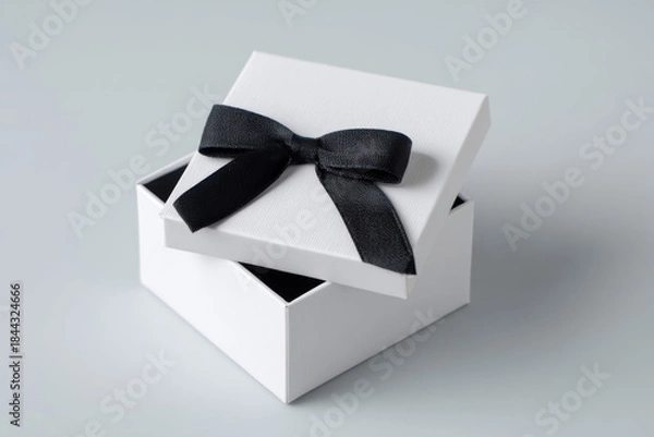 Fototapeta A gift box with a ribbon sits open on a light surface