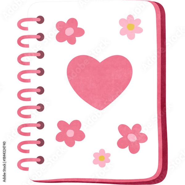 Obraz Cute Spiral Notebook With Heart Decoration Illustration