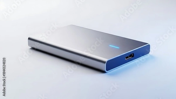 Obraz Sleek silver external hard drive with blue led indicator light
