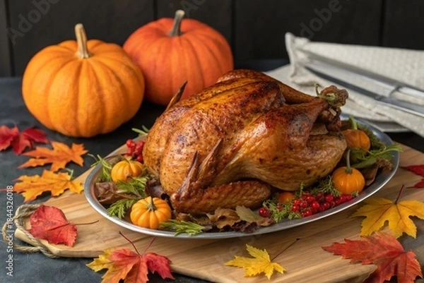 Fototapeta roasted chicken with vegetables