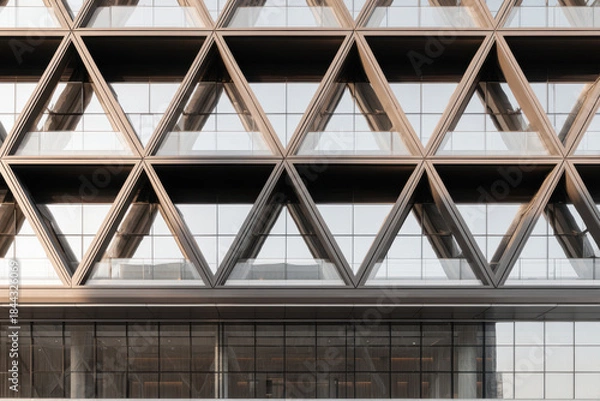 Fototapeta Modern building facade with shaped geometric structure and glass windows.