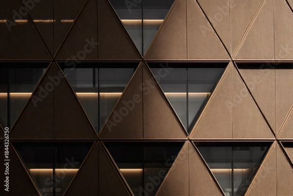Fototapeta Modern building facade with shaped geometric structure and glass windows.