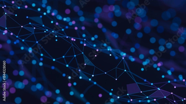 Obraz Abstract technology background big data visualization analysis network connection geometric dots and lines particles plexus structure. Science background. 3d rendering.