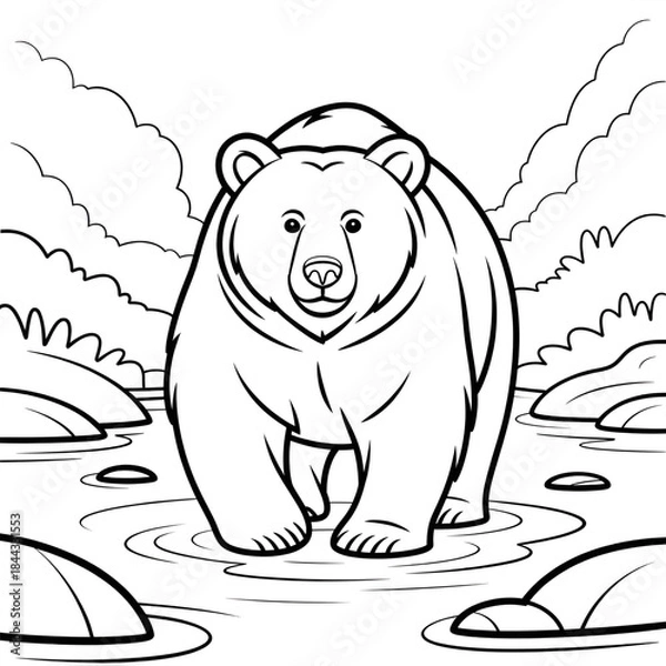 Fototapeta A line art bear illustration vector style coloring book 