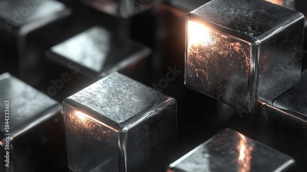 Fototapeta Polished tungsten cubes interlocking to create a solid structure