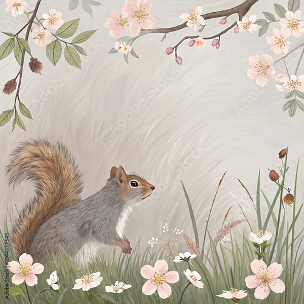 Obraz Modern Spring Background Inspired by Squirrel Fur with Wildflower Frame
