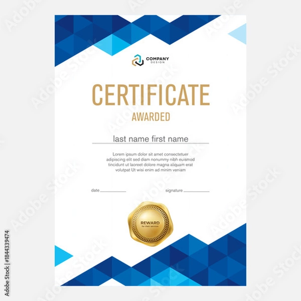 Obraz Certificate and diploma design, creative geometric triangle background, flat style
