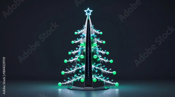 Fototapeta Illuminated christmas tree with green lights