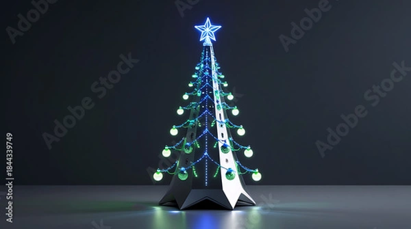 Fototapeta Illuminated christmas tree with star topper
