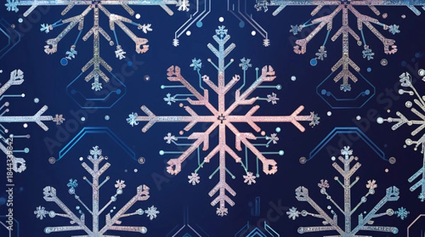 Fototapeta Intricate snowflakes on dark blue background