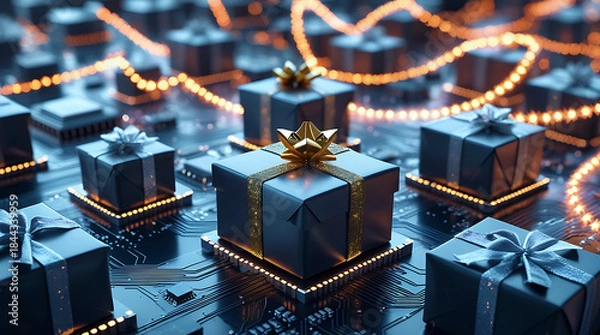 Fototapeta Elegant gift boxes with golden accents