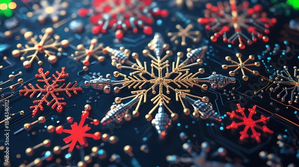 Fototapeta Colorful snowflakes on dark background